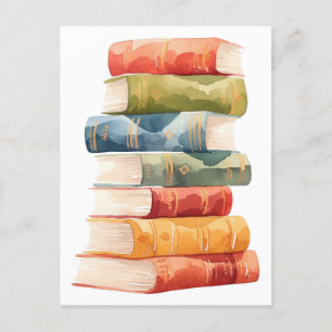 Aquarell-Illustration eines Bücherstapels Postkarte