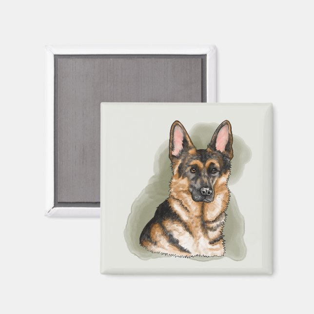 Aquarell-Illustration eines deutschen Schäferhunde Magnet (Vorderseite/Rückseite)