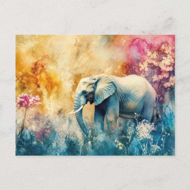 Aquarell Illustration eines Elefanten im Dschungel Postkarte (Vorderseite)