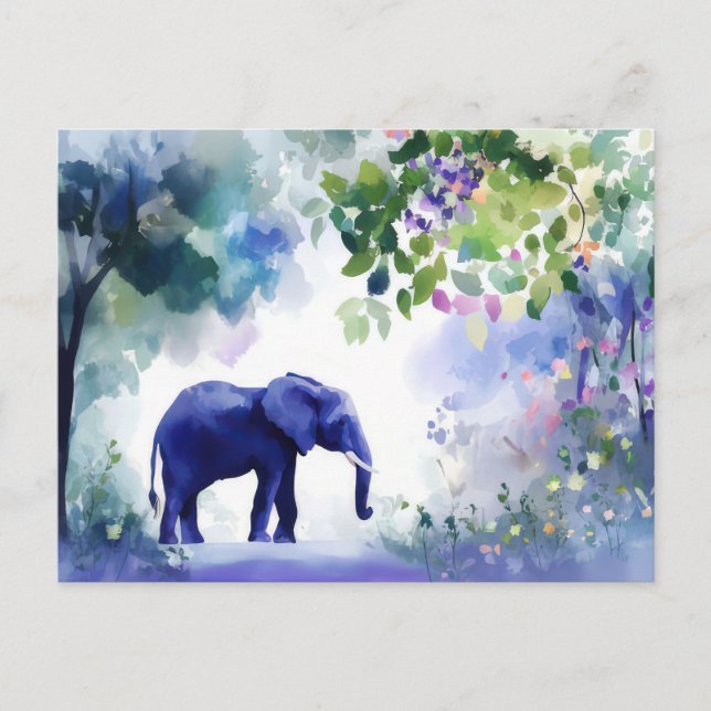 Aquarell Illustration eines Elefanten mit Blumen Postkarte (Vorderseite)