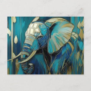 Aquarell Illustration eines Elefanten mit Blumen Postkarte