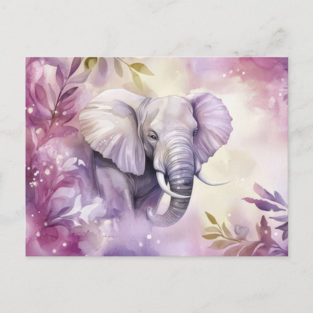 Aquarell Illustration eines Elefanten mit Blumen Postkarte (Vorderseite)