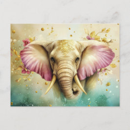 Aquarell Illustration eines Elefanten mit Blumen Postkarte