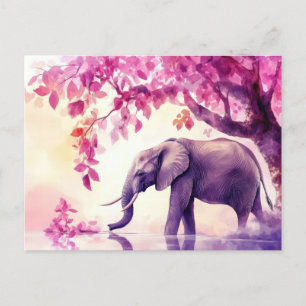 Aquarell Illustration eines Elefanten mit Blumen Postkarte