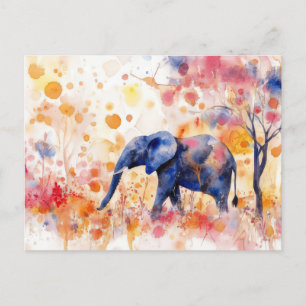 Aquarell Illustration eines Elefanten mit Blumen Postkarte