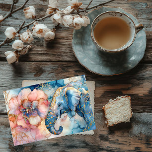 Aquarell Illustration eines Elefanten mit Blumen Postkarte