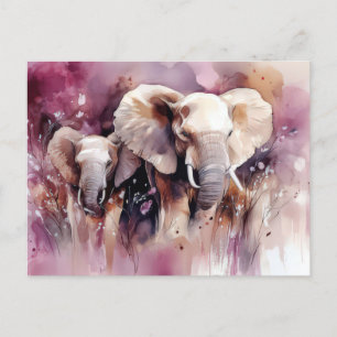 Aquarell Illustration eines Elefanten mit Blumen Postkarte