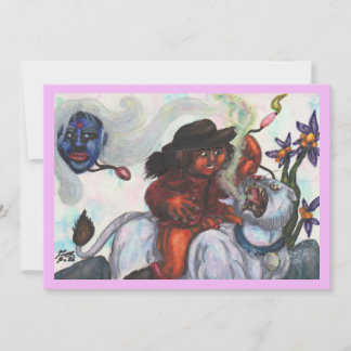 Aquarell-Illustration Eros reitet weiße Löwin Einladung