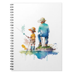 Aquarell-Illustration von Vater und Sohn, AI-Kunst Notizblock