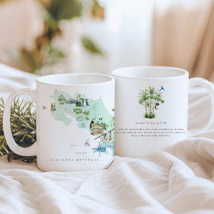Aquarell-Illustrierte Karte Costa Rica   Monogramm Kaffeetasse