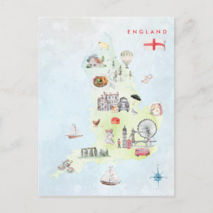 Aquarell-Illustrierte Karte der England-Kunst