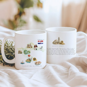 Aquarell-Illustrierte Karte Kroatien Monogramm Kaffeetasse