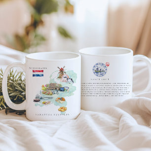 Aquarell-Illustrierte Karte Niederlande Monogram Kaffeetasse