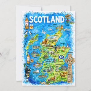 Aquarell-Illustrierte Karte von Schottland Postkar