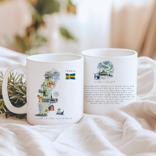 Aquarell-Illustrierte Schwedenkarte   Monogramm Kaffeetasse