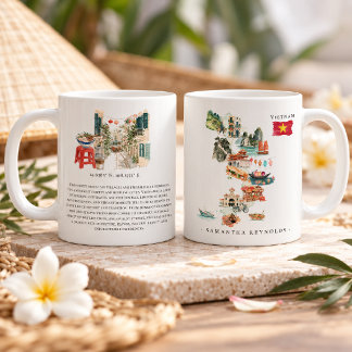 Aquarell-Illustrierte Vietnam-Karte | Monogramm Kaffeetasse