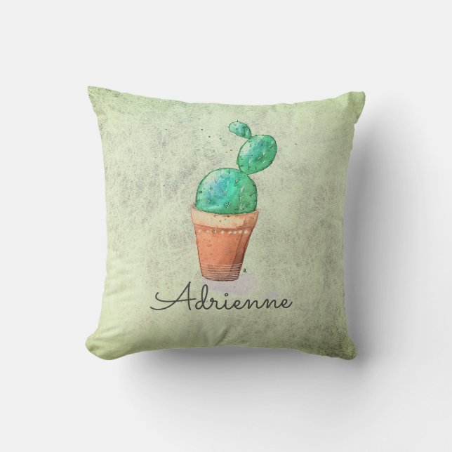 Aquarell Individuelle Name Cactus Pflanze Akzent Kissen (Vorderseite)