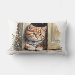 Aquarell Ingwerkatze in der Tür Lendenkissen