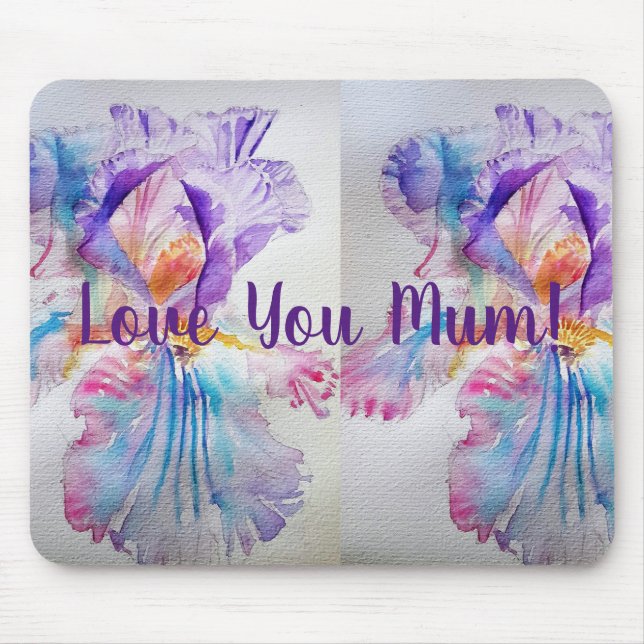 Aquarell Iris Blume Liebe Mum Maus Mat Lila Mousepad (Vorne)