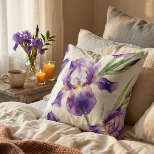 Aquarell-Iris Lila Romantisch Botanisch Blumen  Kissen