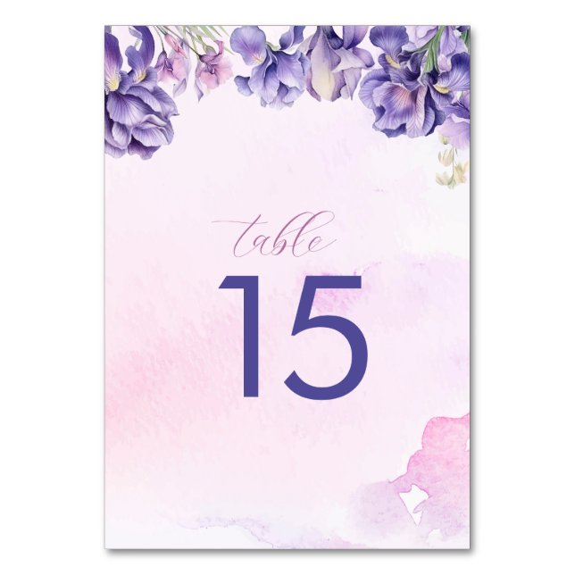 Aquarell Iris Lilac-Blume Tischnummer (Vorderseite)