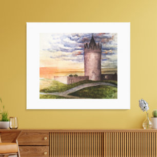 Aquarell Irisches Schloss in Doolin County Clare Leinwanddruck