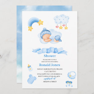 Aquarell ist Junge Blue Boho Kinderzimmer Baby Sho Einladung