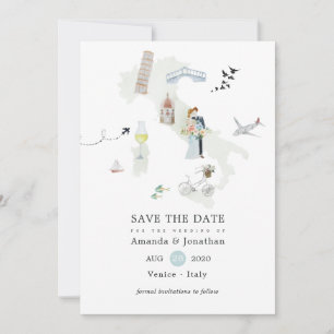 Aquarell-Italienische Hochzeitsdestination Save The Date