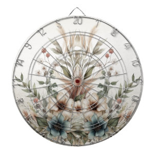 Aquarell Ivory Blue Flowers Dartboard Dartscheibe