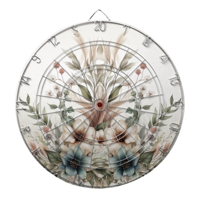 Aquarell Ivory Blue Flowers Dartboard Dartscheibe (vorne)