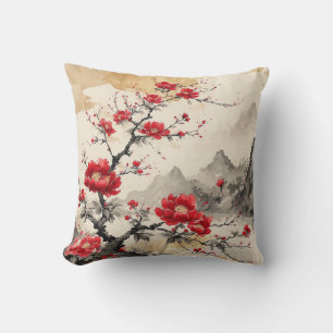Aquarell Japanische Kirschblüte rot Kissen