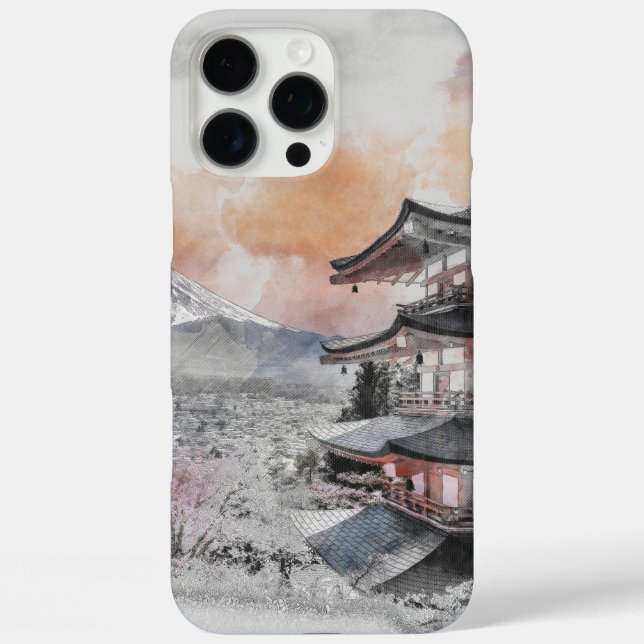 Aquarell Japanische Pagode & Fuji  Case-Mate iPhone Hülle (Rückseite)