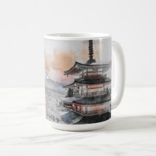 Aquarell Japanische Pagode & Fuji Kaffeetasse