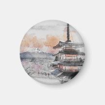 Aquarell Japanische Pagode & Mt. Fuji Reise