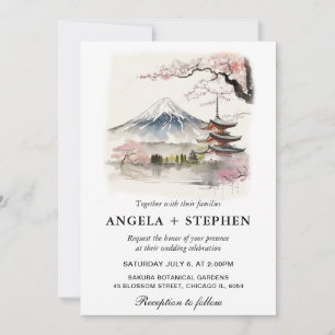 Aquarell Japanischer Fuji und Pagode Szenische Hoc Einladung