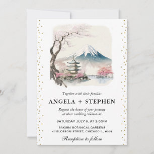 Aquarell Japanischer Fuji und Pagode Szenische Hoc Einladung