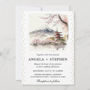 Aquarell Japanischer Fuji und Pagode Szenische Hoc Einladung