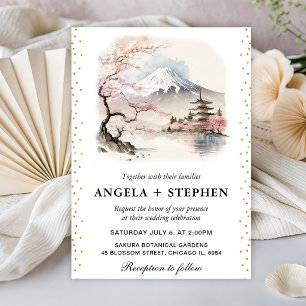 Aquarell Japanischer Fuji und Pagode Szenische Hoc Einladung