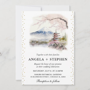 Aquarell Japanischer Fuji und Pagode Szenische Hoc Einladung