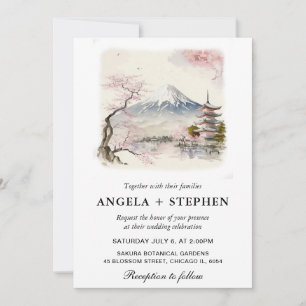 Aquarell Japanischer Fuji und Pagode Szenische Hoc Einladung