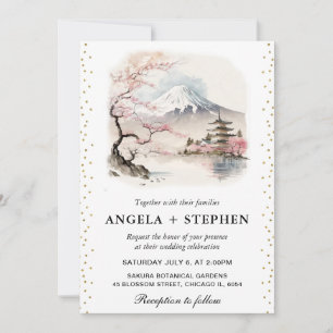 Aquarell Japanischer Fuji und Pagode Szenische Hoc Einladung