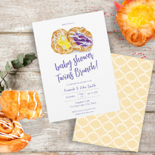 Aquarell-Jelly-Danishes-Zwillinge-Baby-Brunch Einladung