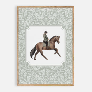 Aquarell-Jockey auf einem braunen Pferd, vintage  Poster