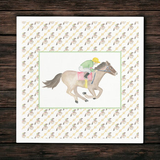 Aquarell-Jockey-Derby-Party-Pferderennen Gold Serviette