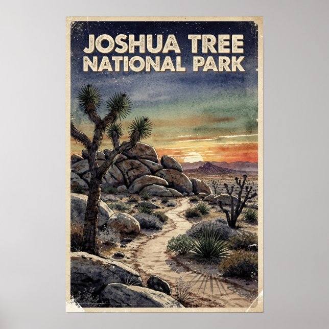 Aquarell Joshua Tree National Park Retro Poster (Vorne)