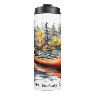 Aquarell-Kajak auf dem See Thermosbecher