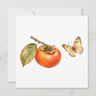 Aquarell-Kaki-Frucht und Schmetterling Karte