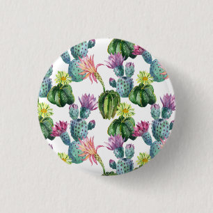 Aquarell-Kakteen-Kunstmuster Button