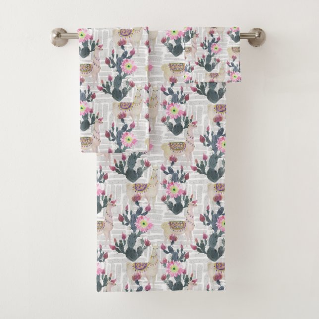 Aquarell-Kaktus-Muster Badhandtuch Set (Insitu)