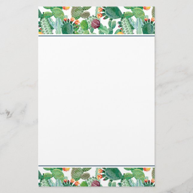 Aquarell-Kaktus-Muster Briefpapier (Vorderseite)
